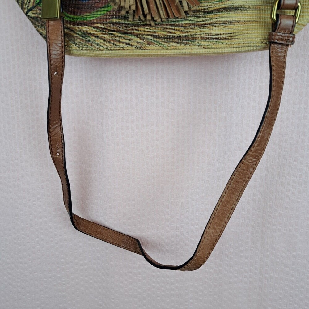 Elliott Lucca Artisan Faux Raffia Peacock Brown Leather Shoulder Bag - Picture 7 of 16